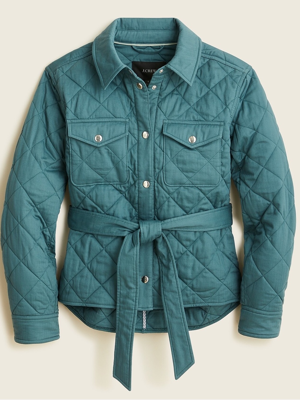 J. Crew Teal Quilted Shirt Jacket PrimaLoft Belted 100% Cotton XS BG111
